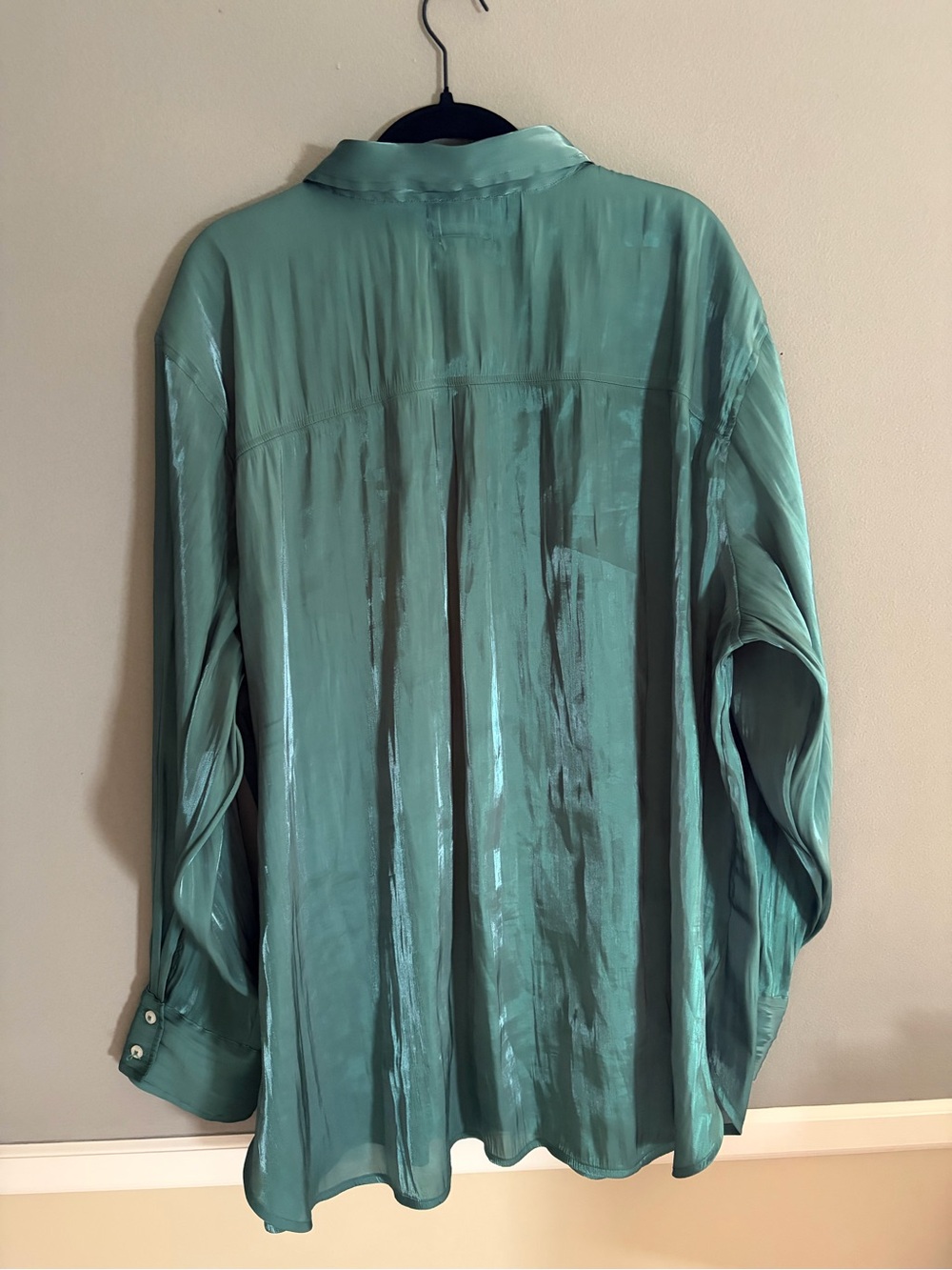 Button-Front Satin Blouse in Teal - Picture 9 of 13